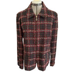 Sag Harbor Dress Womens Plaid Zip-Up Jacket Blazer Size 12 Black & Red Tweed